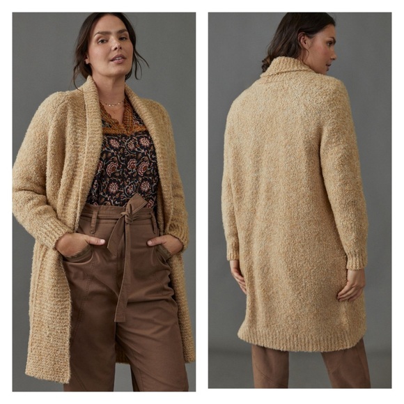 BY ANTHROPOLOGIE Lilla Longline Tan Wool Blend Knit Duster Cardigan L Coastal - Picture 2 of 12